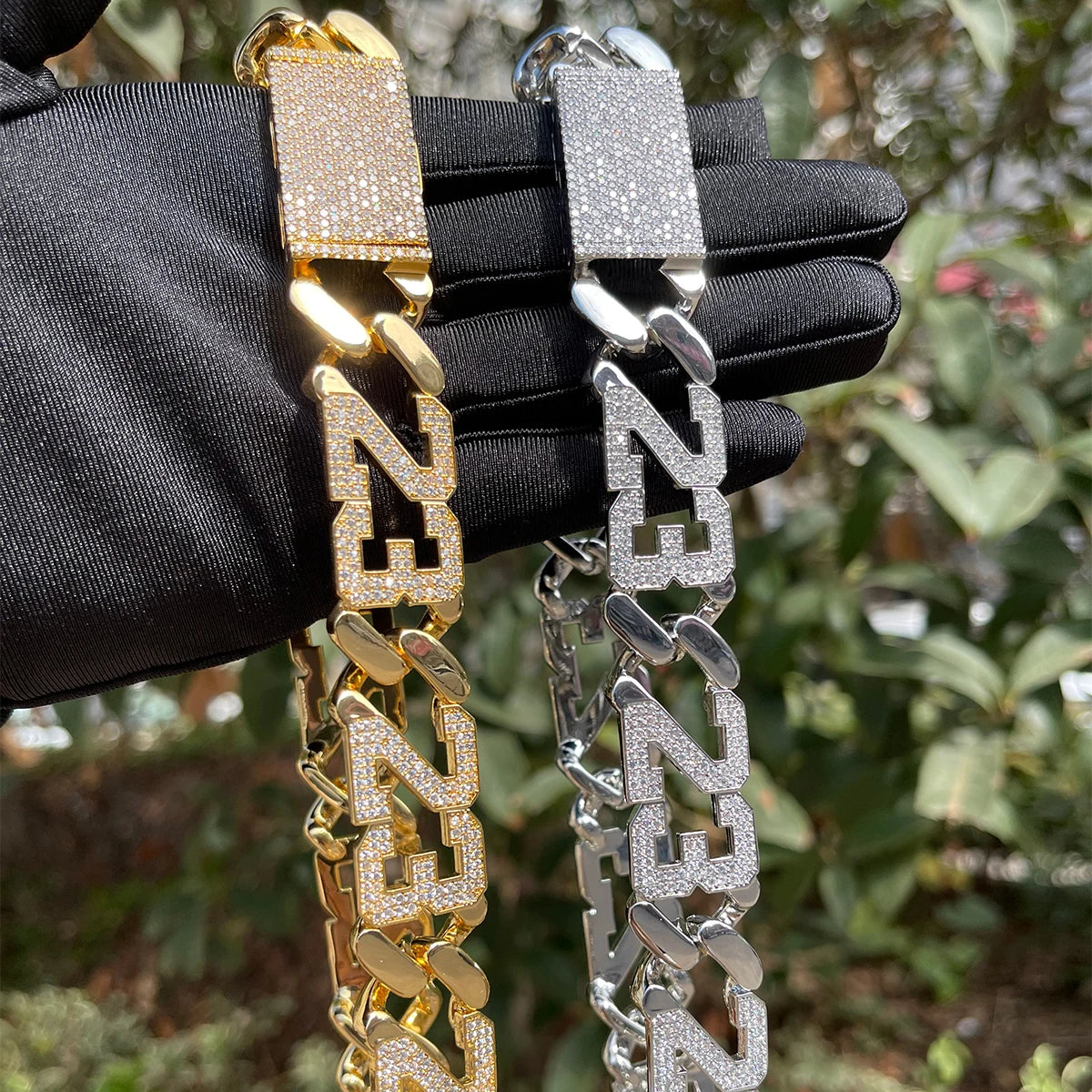 Bubble Letter Number 23 Cuban Chain for Men Iced Out Choker Necklace Real Gold Plated Hip Hop Jewelry 2023 Trends