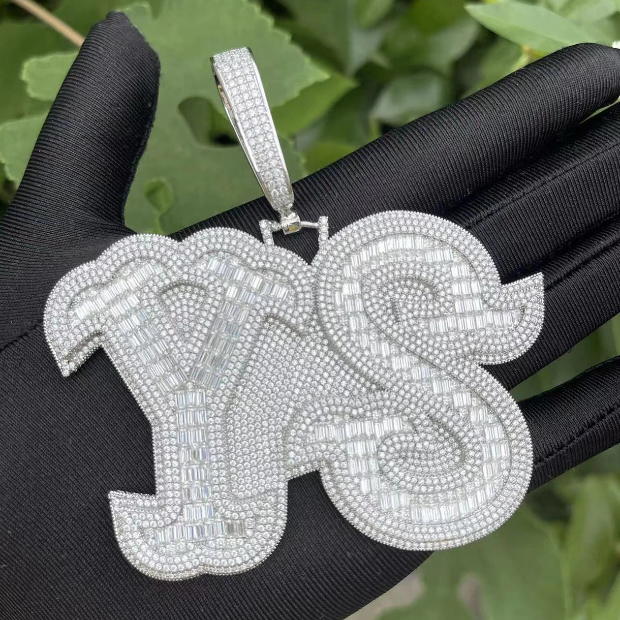 Bubble Letter Men Necklace Custom Name Pendant Iced Out Personalized Baguette Charms Hip Hop Jewelry