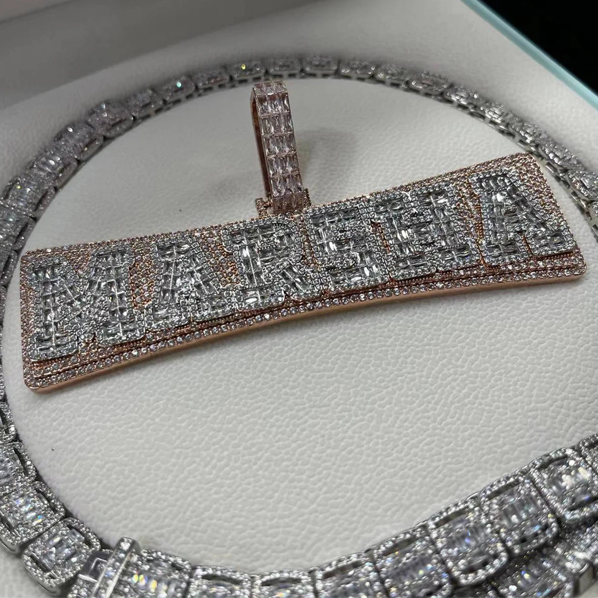 Bubble Letter Baguette Chunky Custom Name Necklace for Men Iced Out Pendant Real Gold Plated Hip Hop Rock Fashion Jewelry