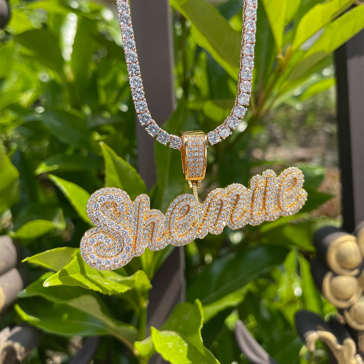 Bubble Letter Custom Name Necklace Personalized Pendant Cursive Font Double Color Women Charms Rock Street Hip Hop Jewelry