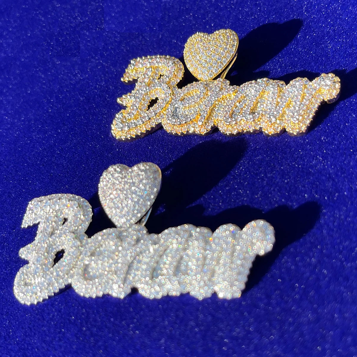Bubble Letter Custom Name Necklace for Women Iced Out Pendant Real Gold Plated Heart Bail Hip Hop Rapper Rock Street Jewelry