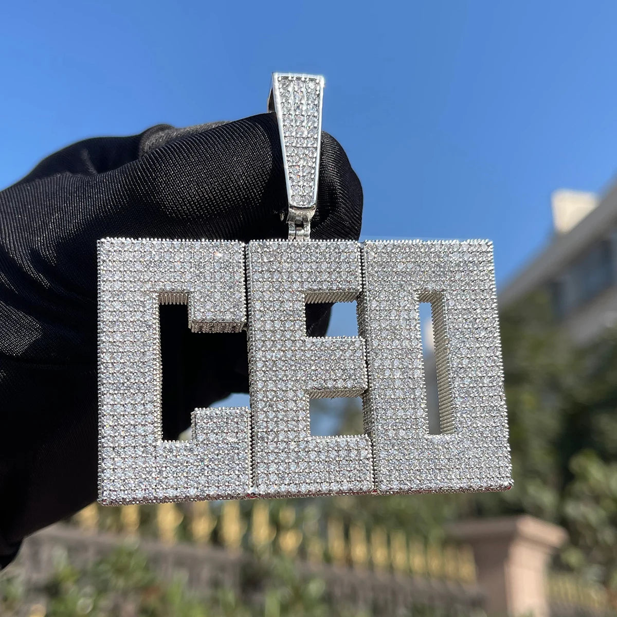 Bubble Letter Iced Out Custom Name Necklace for Men Personalized Block Pendant Double Color Cubic Zirconia Hip Hop Jewelry