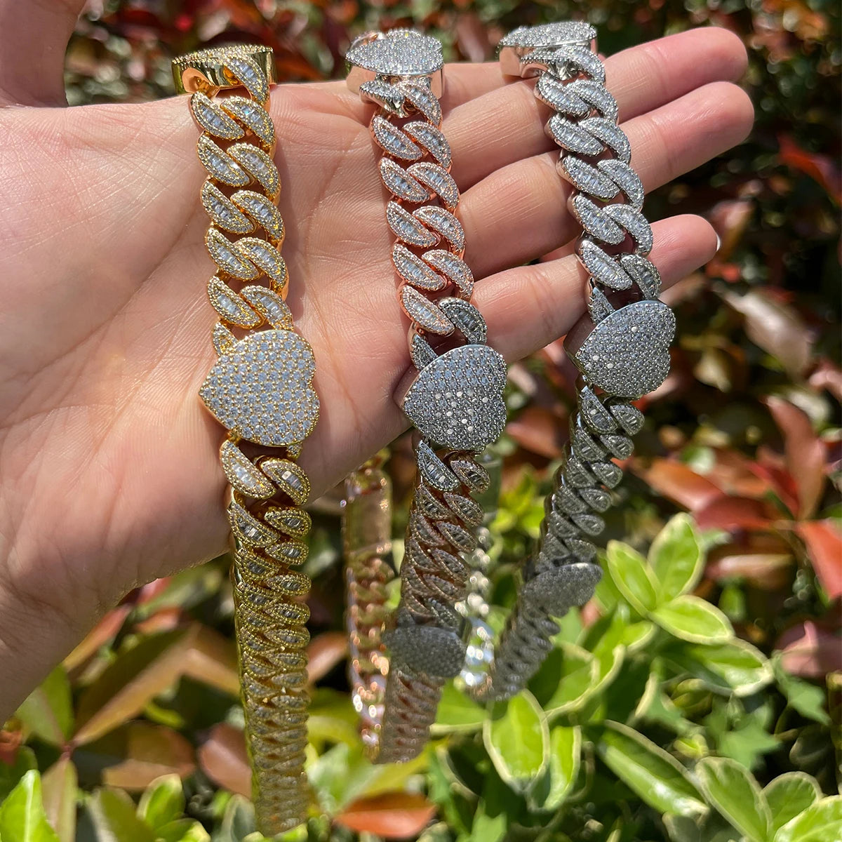 Bubble Letter Baguette Cuban Link Heart Necklace Choker for Women Full Iced Out Cubic Zirconia Hip Hop Fashion Jewelry