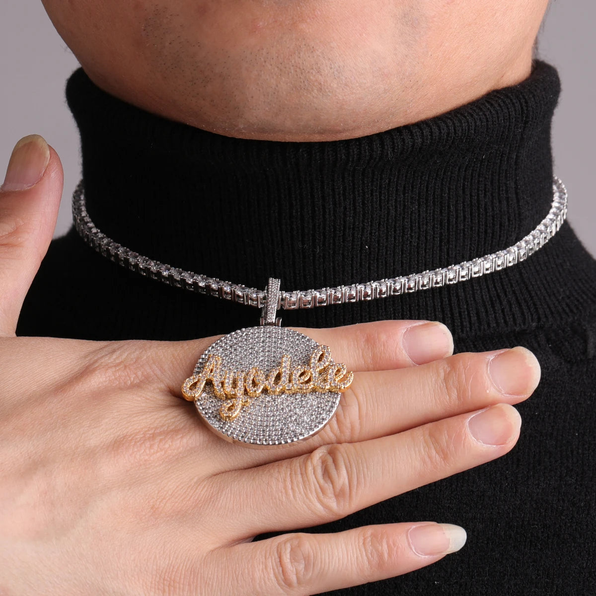 Bubble Letter Customized Jewelry Cursive Name Plates Necklace Iced Out Pendant Hip Hop Fashion Charms Drop Shipping Items