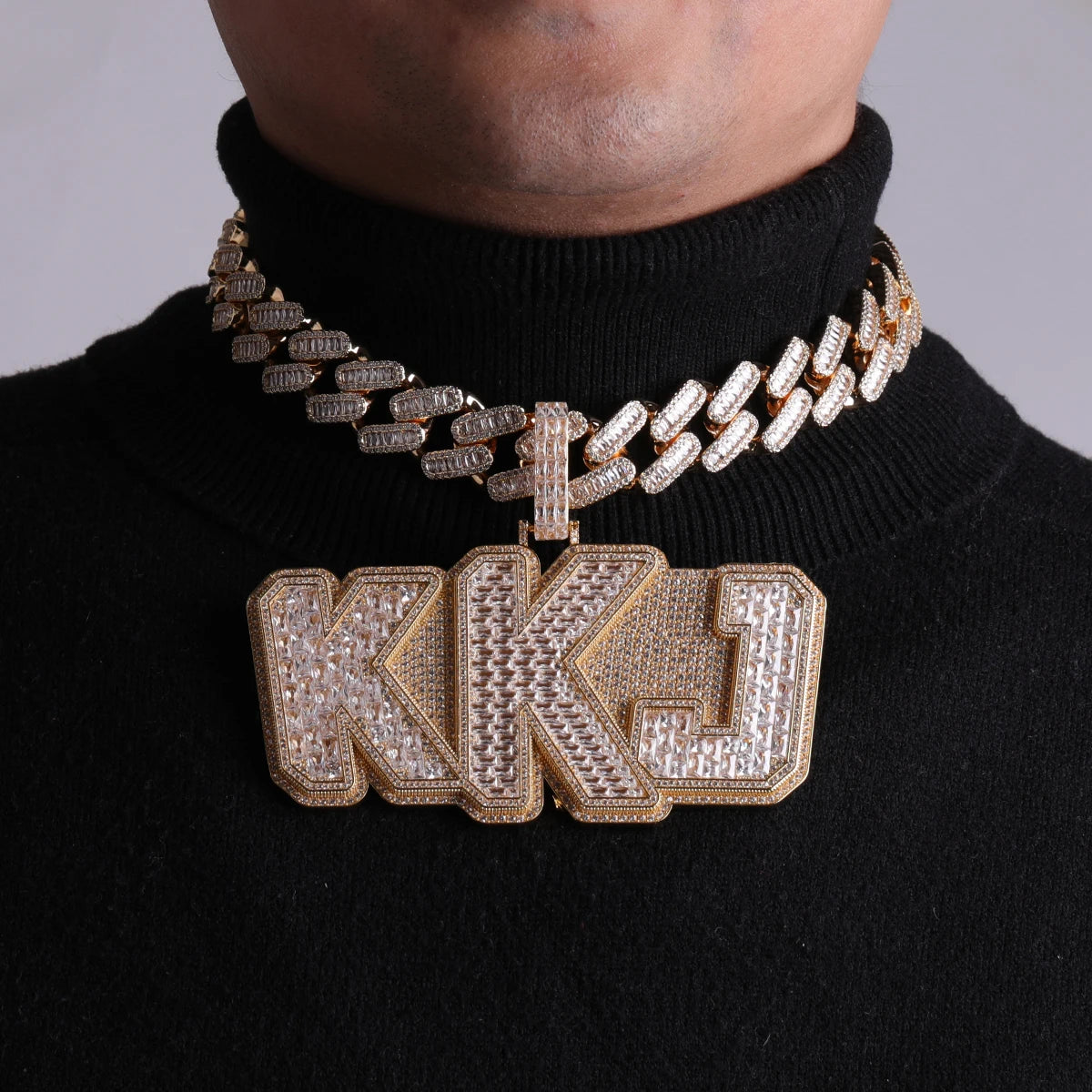 Bubble Letter Big Siamese Baguette Necklace Custom Name Chain for Men Iced Out Pendant Hip Hop Rock Rapper Jewelry