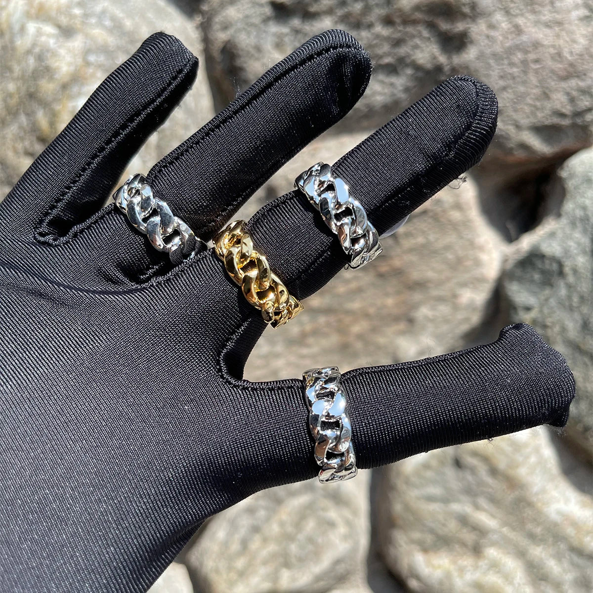 Bubble Letter Cuban Link Rings for Men Glossy Real Gold Plated Hip Hop Jewelry 2022 Trend Wholesale Drop Shipping Items
