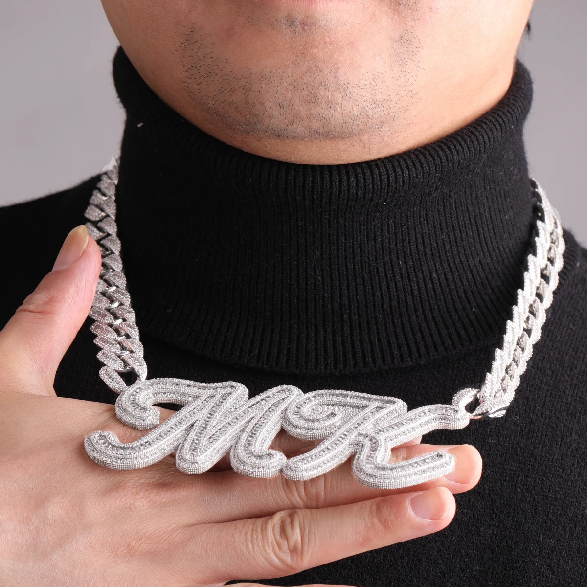 Bubble Letter Custom Pendant Baguette Name Plate Necklace Personalized Iced Out Cursive Hip Hop Jewelry