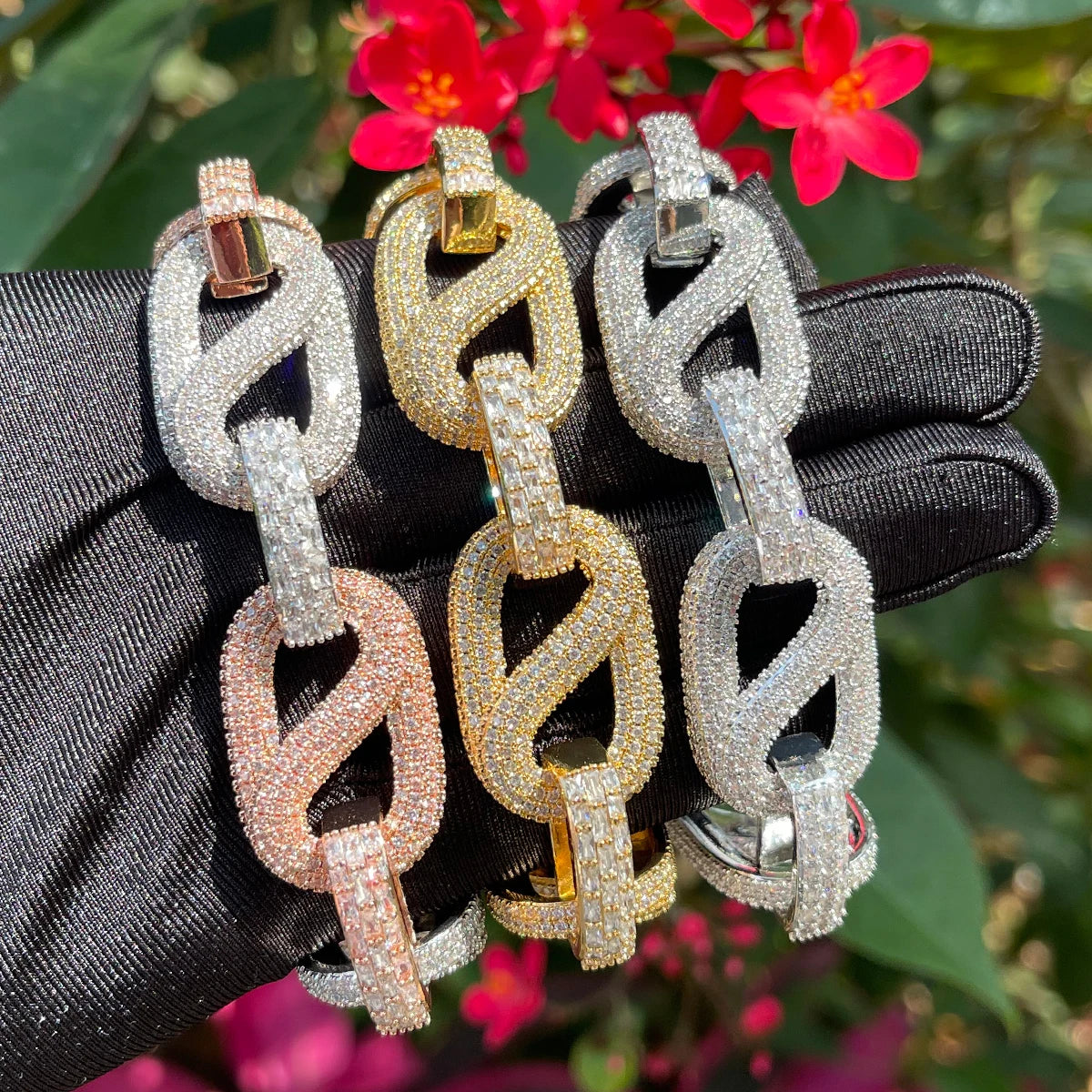 Bubble Letter Iced Out Bracelet for Men Cuban Link Charms Prong Setting Real Gold Plated Cubic Zirconia Hip Hop Fashion Jewelry