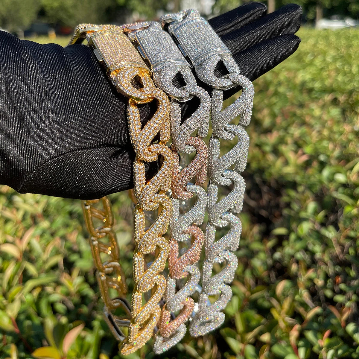 Bubble Letter Iced Out Cuban Link Chain Prong Necklace Choker for Men Real Copper Cubic Zirconia Hip Hop Jewelry