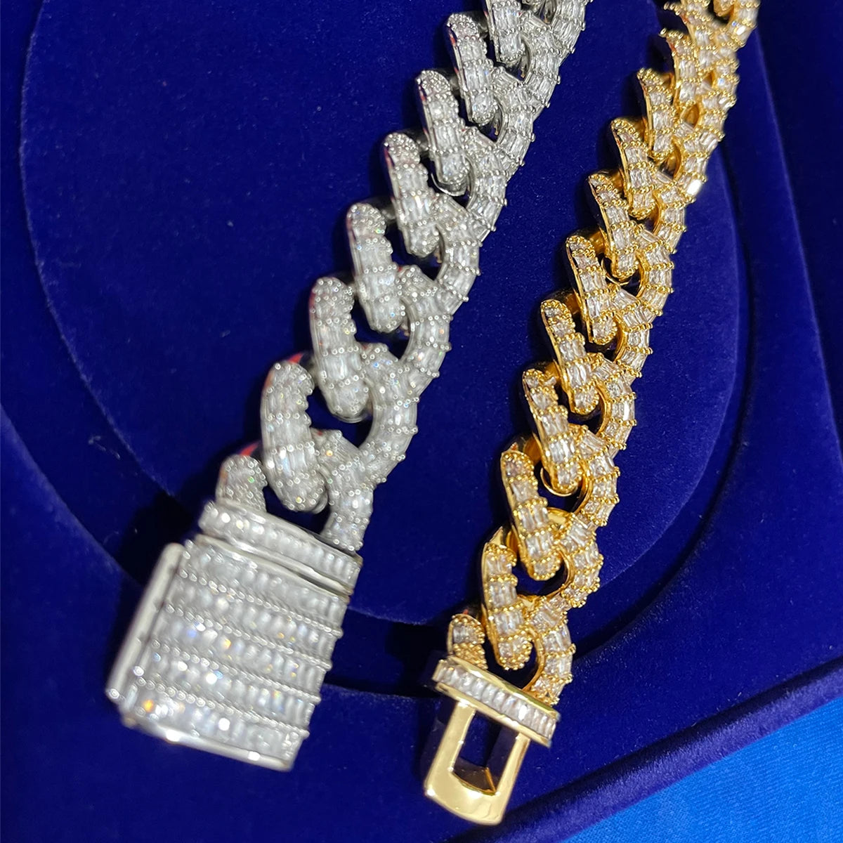 Bubble Letter Baguette Cuban Link Bracelet for Men Iced Out Prong Setting Micro Pave Hip Hop Fashinon Jewelry Gift