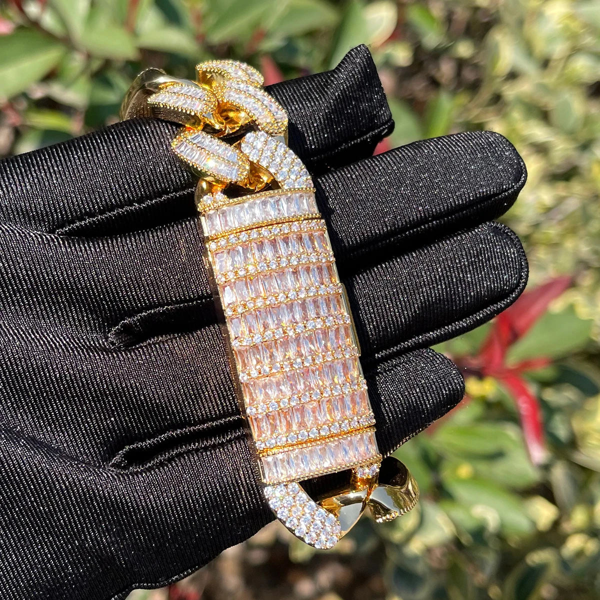 Bubble Letter Bracelet for Men Iced Out Cuban Link Prong Setting Cubic Zircon AAAAA Gold Plated Hip Hop Jewelry