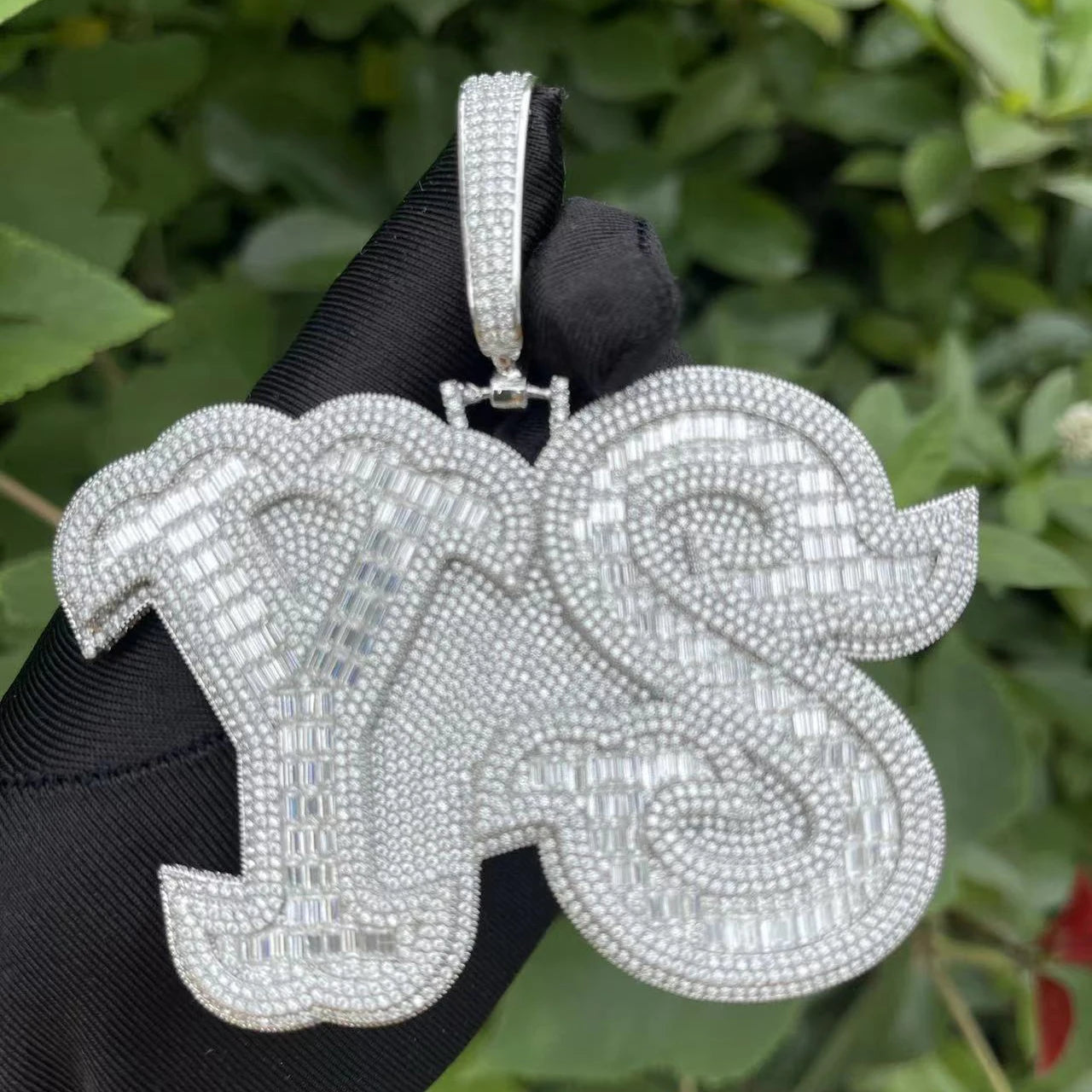 Bubble Letter Men Necklace Custom Name Pendant Iced Out Personalized Baguette Charms Hip Hop Jewelry