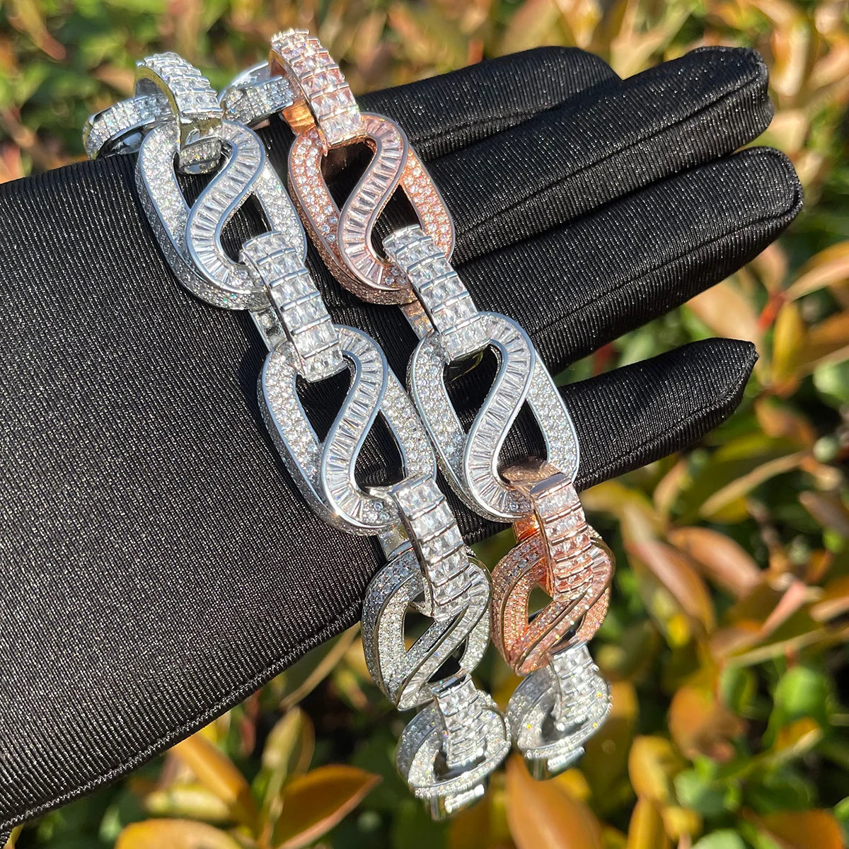 Bubble Letter Cuban Link Bracelet for Men Baguette Cubic Zirconia Real Copper Hip Hop Jewelry