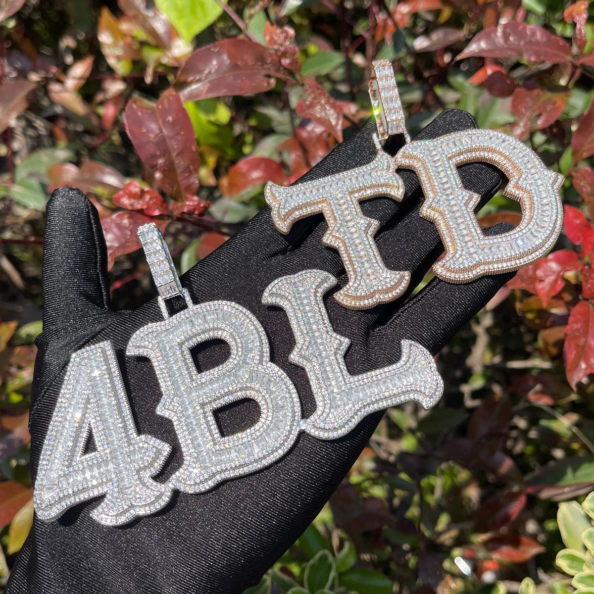Bubble Letter Custom Name Necklace for Women Two Tone Iced Out Personalized Jewelry Baguette Charms Hip Hop Jewelry