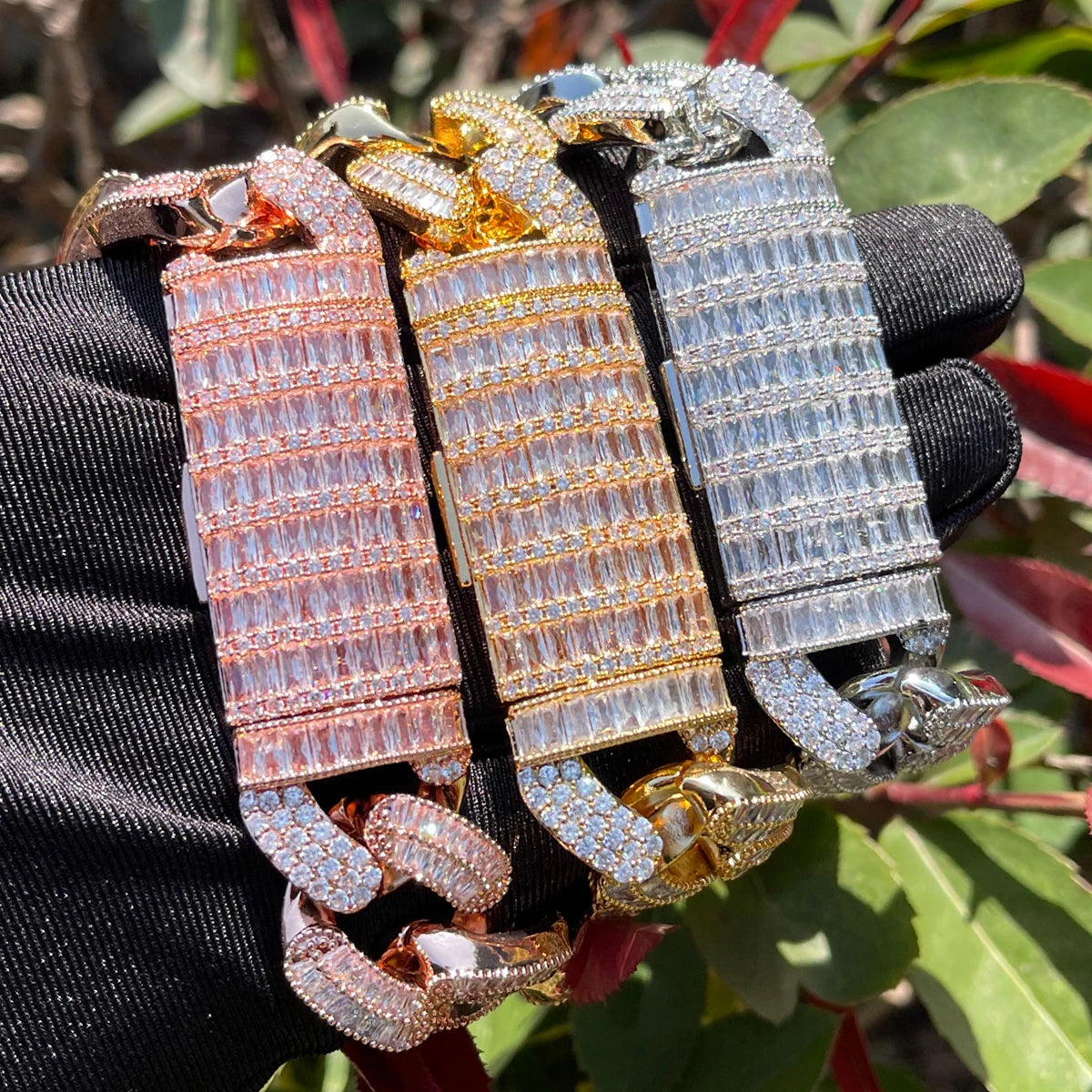 Bubble Letter Bracelet for Men Iced Out Cuban Link Prong Setting Cubic Zircon AAAAA Gold Plated Hip Hop Jewelry