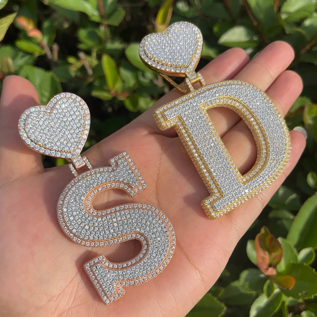 Bubble Letter Iced Out Initial Necklace for Women Prong Setting Pendant Real Gold Plated Hip Hop Fashion Jewelry
