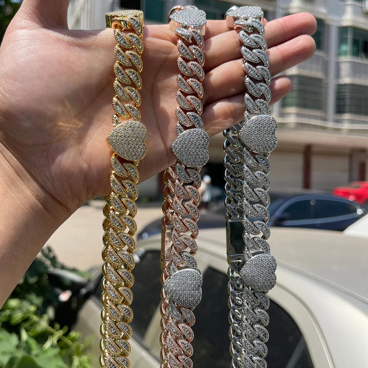 Bubble Letter Baguette Cuban Link Heart Necklace Choker for Women Full Iced Out Cubic Zirconia Hip Hop Fashion Jewelry