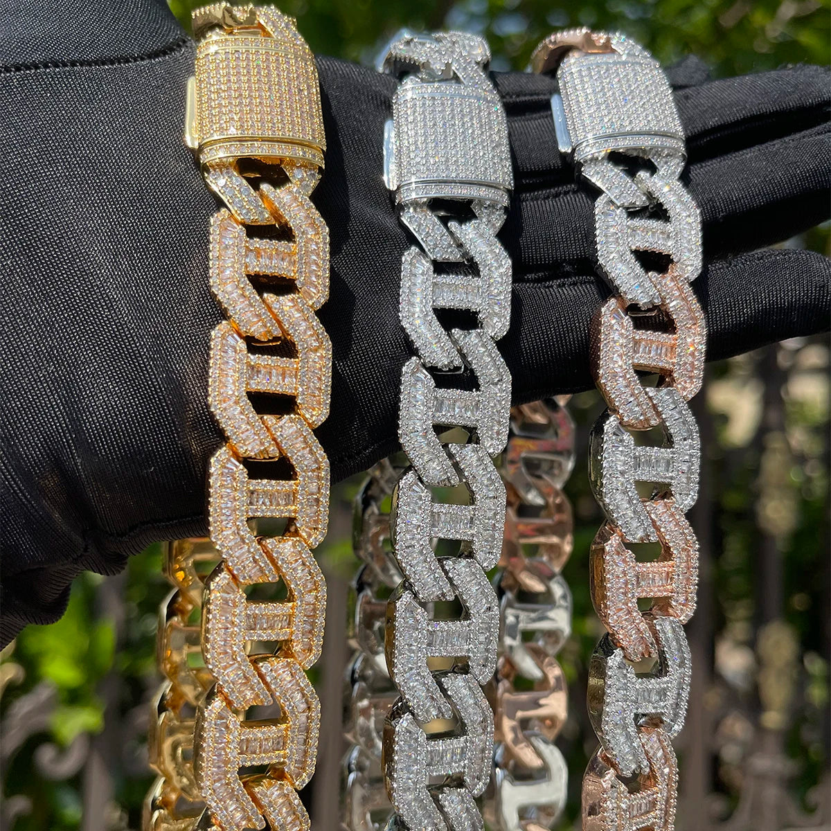 Bubble Letter Cuban Link Chain Baguette Choker Real Gold Plated Hip Hop Jewelry 2022 Fashion Women