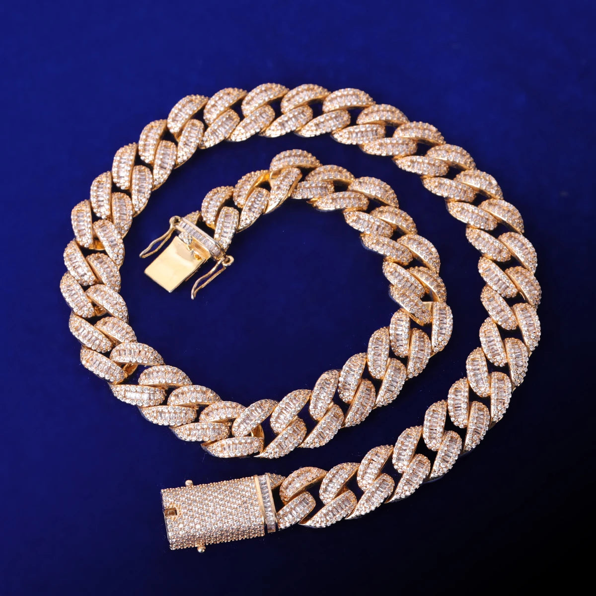 Bubble Letter Iced Out 14mm Miami Cuban Link Chain for Women Baguette Necklace Real Copper Hip Hop Jewelry