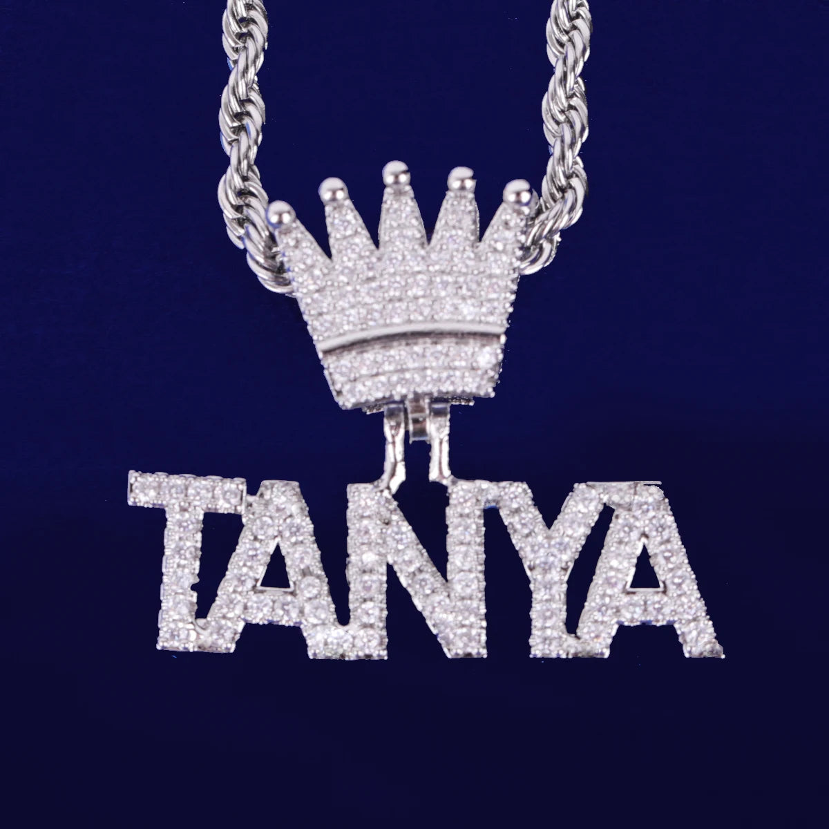 Bubble Letter Small Mini Name Necklace Women Iced Out Zircon Hip Hop Chain Frosted Customized Jewelry Prong Setting Crown Bail