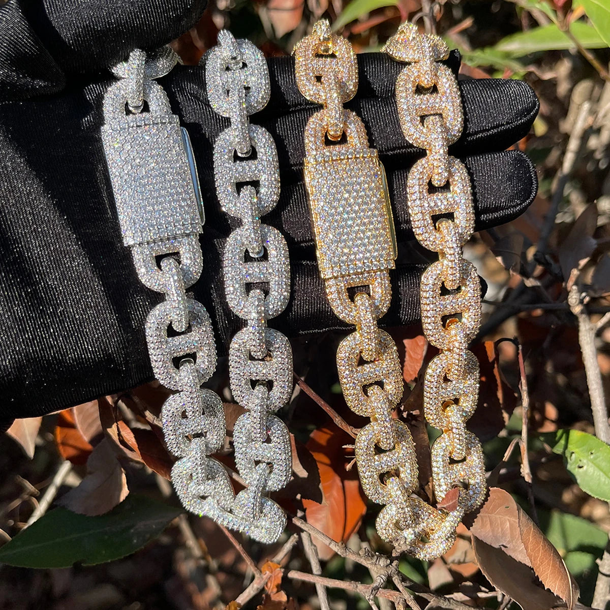 Bubble Letter Iced Out Coffee Bean Cuban Link Chain for Men Choker Necklace Real Copper Cubic Zirconia Hip Hop Jewelry