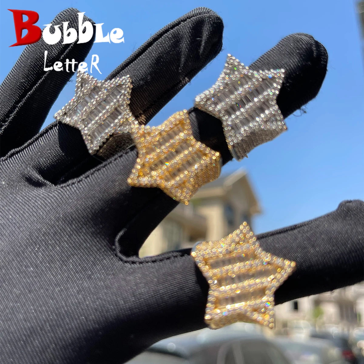 Bubble Letter Men Ring for Teens Baguette Star Charm Real Gold Plated Hip Hop Jewelry 2022 Trend Free Shipping Items Gift