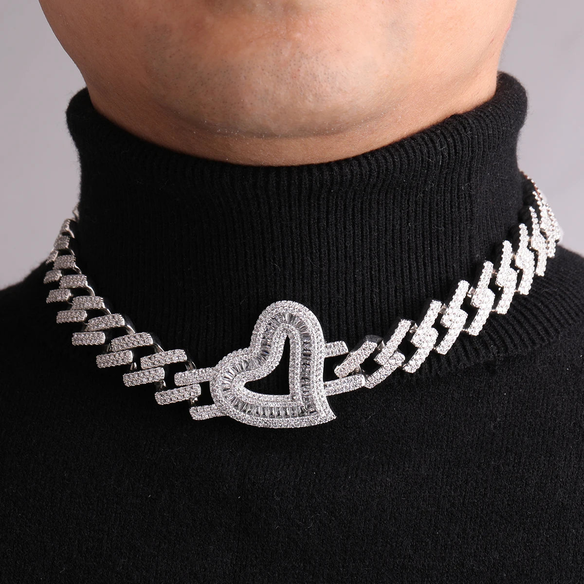 Bubble Letter Choker Necklace for Women New Baguette Open Heart Charms Real Copper Gold Plated Hip Hop Jewelry Bling