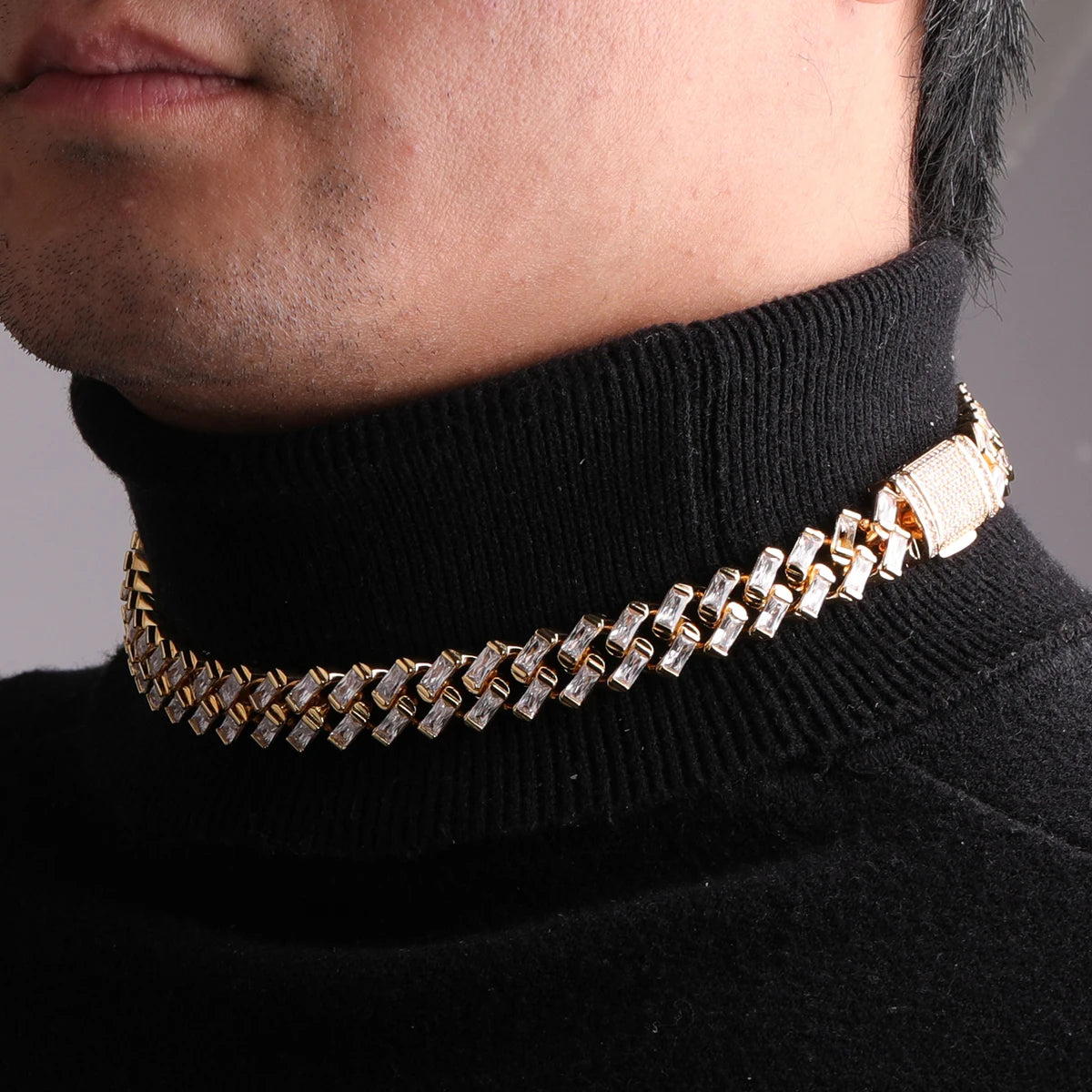 Bubble Letter Baguette Necklace for Women Miami Cuban Link Chain Choker Real Gold Plated Hip Hop Jewelry 2022 Trend