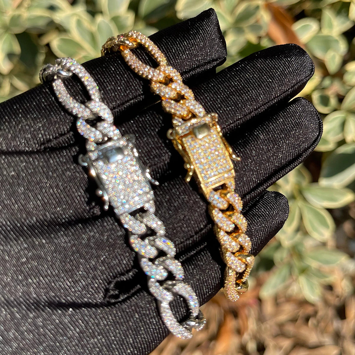 Bubble Letter Iced Out Figaro Bracelet for Women Prong Setting Real Gold Plated Hip Hop Jewelry