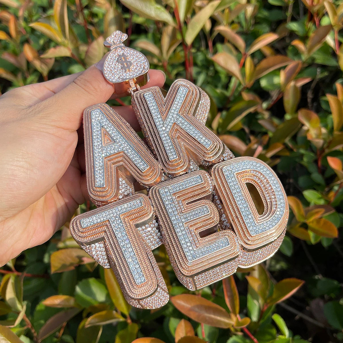 Bubble Letter Custom Name Necklace for Men Personalized Pendants Charms Money Bag Bail Hip Hop Jewelry