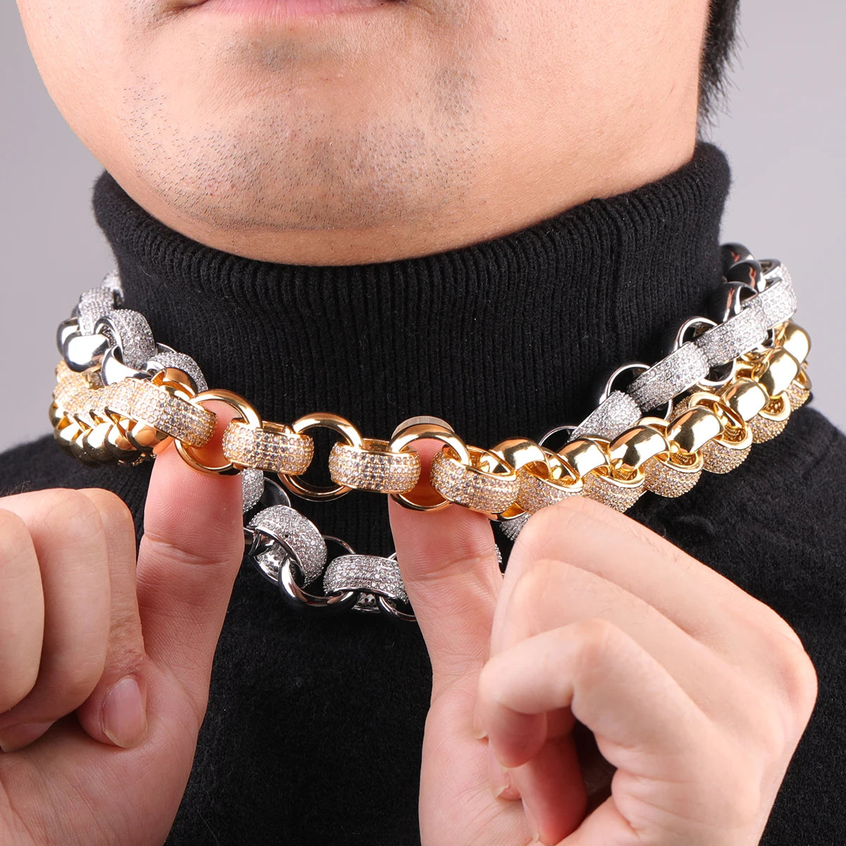 Bubble Letter Iced Out Circle Miami Cuban Link Chain for Men Real Gold Plated Fashion Necklace Choker Hip Rock Street Hop Jewelr