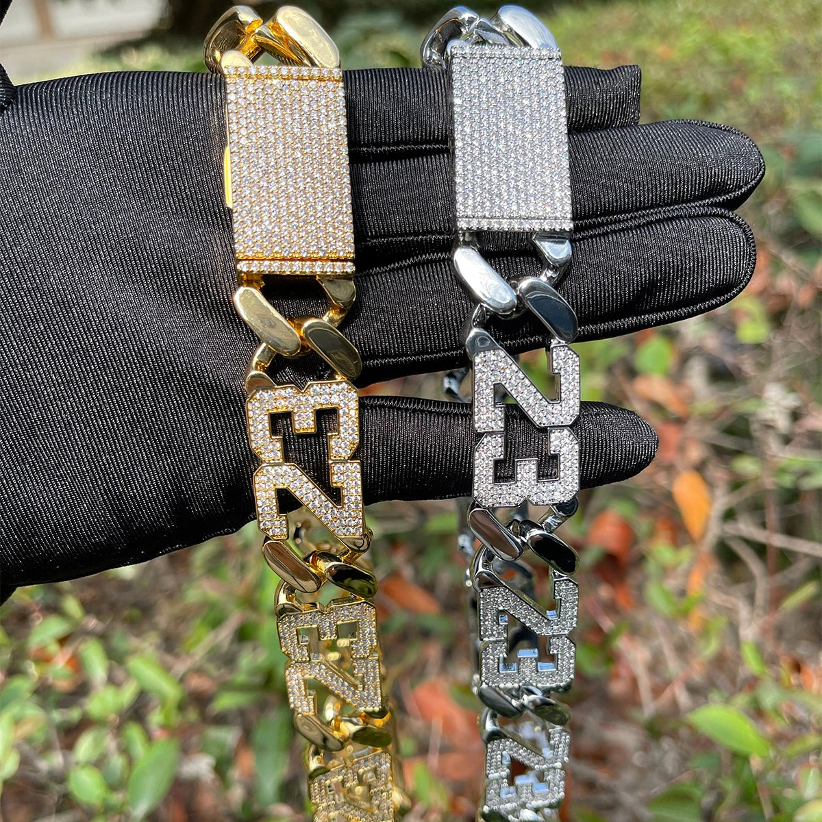 Bubble Letter Number 23 Cuban Chain for Men Iced Out Choker Necklace Real Gold Plated Hip Hop Jewelry 2023 Trends