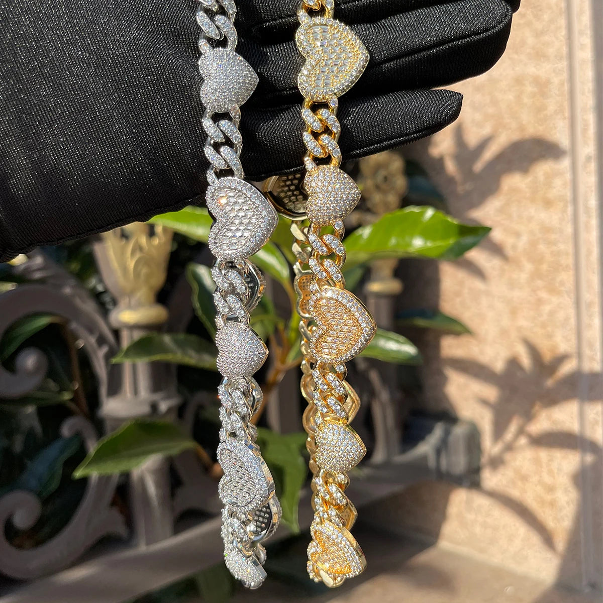 Bubble Letter Baguette Heart Cuban Link Chain for Women Choker Real Gold Plated Iced Out Necklace Hip Hop Rapper Jewelry
