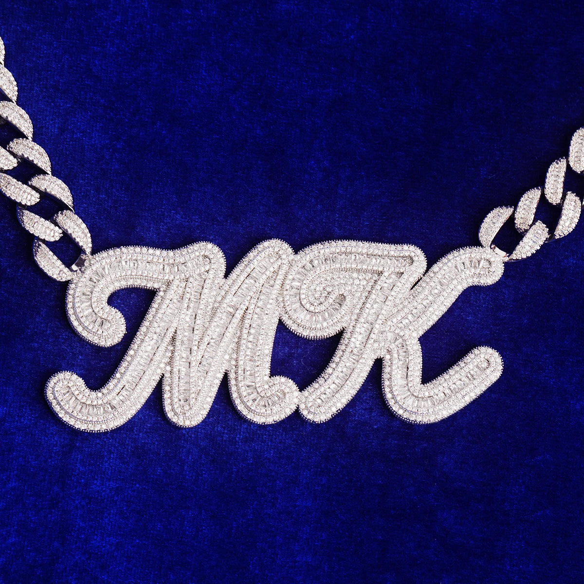Bubble Letter Custom Pendant Baguette Name Plate Necklace Personalized Iced Out Cursive Hip Hop Jewelry