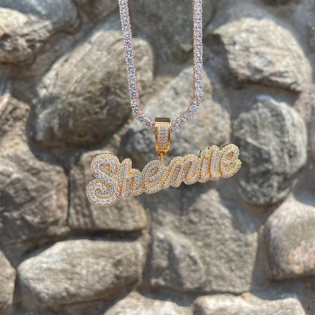 Bubble Letter Custom Name Necklace Personalized Pendant Cursive Font Double Color Women Charms Rock Street Hip Hop Jewelry