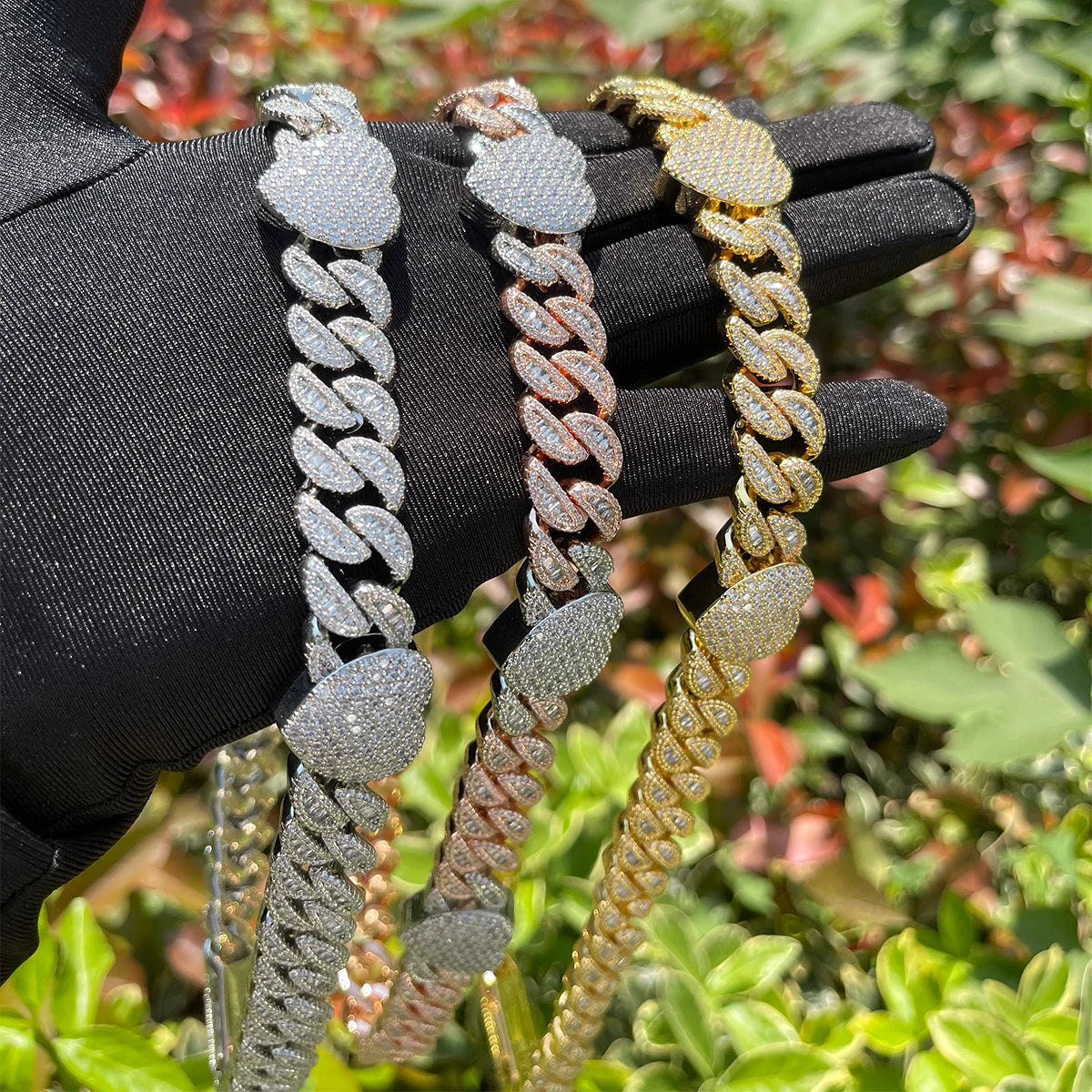 Bubble Letter Baguette Cuban Link Heart Necklace Choker for Women Full Iced Out Cubic Zirconia Hip Hop Fashion Jewelry