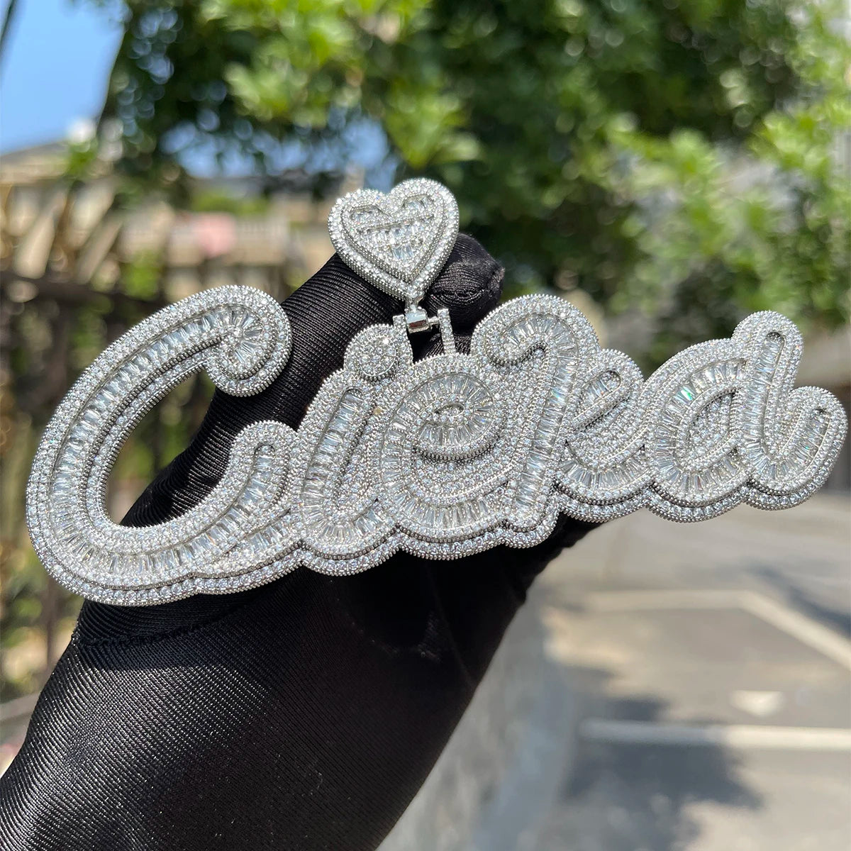 Bubble Letter Jewelry Baguette Customized Name Necklace for Women Iced Out Pendant Hip Hop Charms 2022 Trend Best Selling