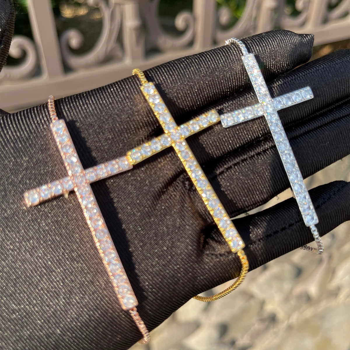 Bubble Letter Cross Bracelets for Women Real Copper Gold Plated Hip Hop Jewelry Adjustable Charms