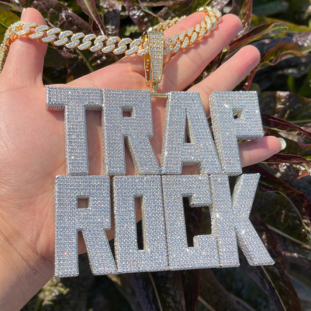 Bubble Letter Iced Out Custom Name Necklace for Men Personalized Block Pendant Double Color Cubic Zirconia Hip Hop Jewelry