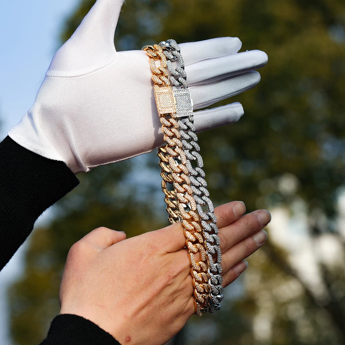 Bubble Letter Figaro Cuban Link Chain for Men Iced Out Bling Charms Hip Hop Jewelry 2022 Trend