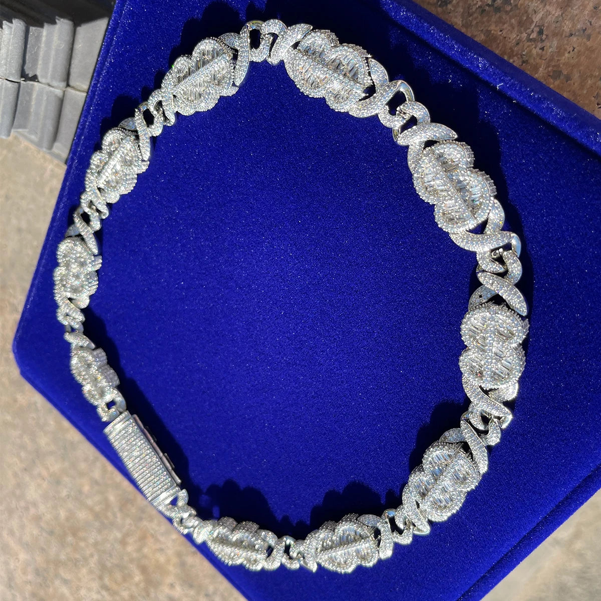 Bubble Letter Baguette 8 Shape Miami Cuban Link Chain for Men Iced Out Necklace Choker Prong Setting Real Gold Plated Jewelry
