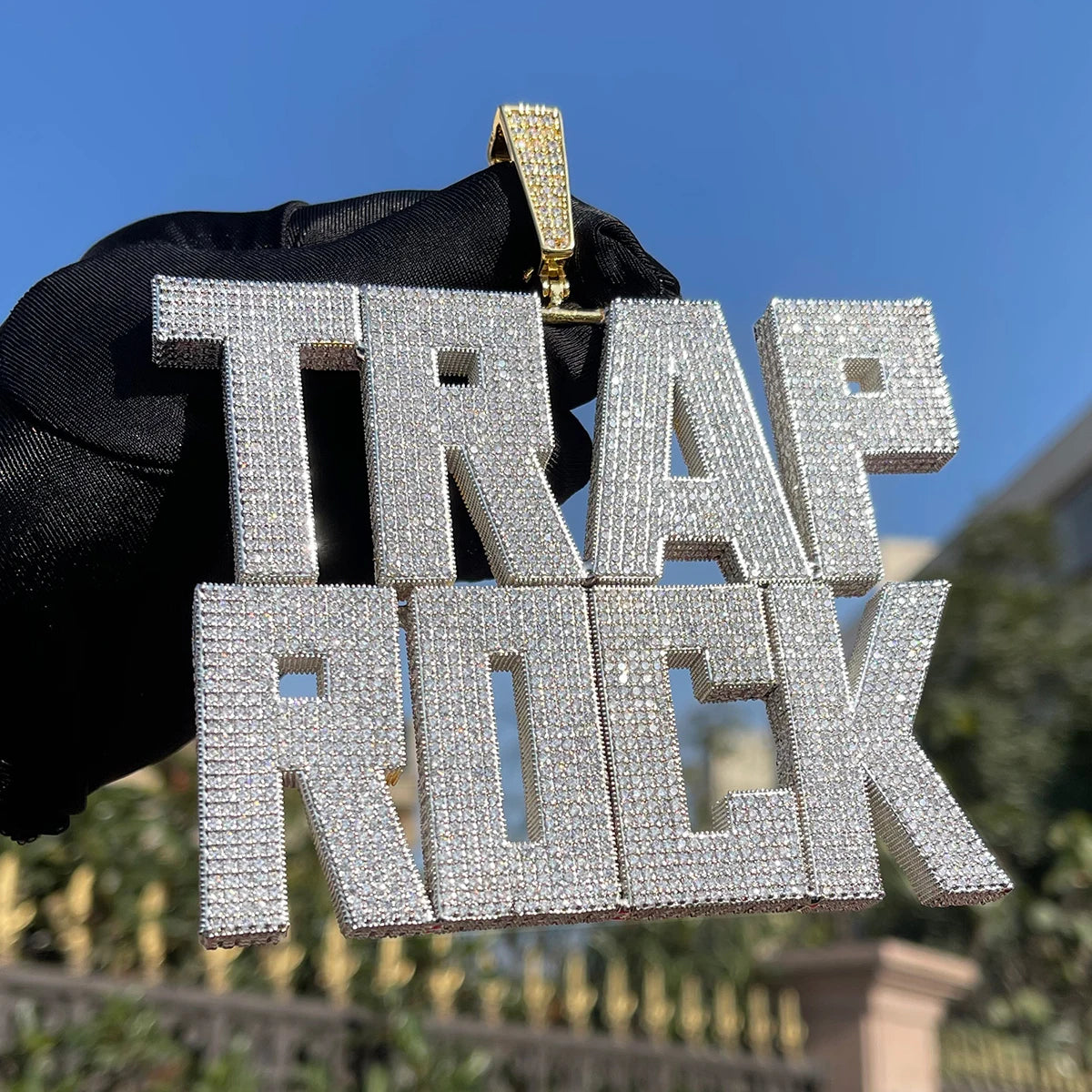 Bubble Letter Iced Out Custom Name Necklace for Men Personalized Block Pendant Double Color Cubic Zirconia Hip Hop Jewelry