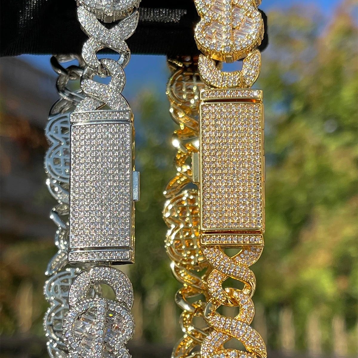 Bubble Letter Baguette 8 Shape Miami Cuban Link Chain for Men Iced Out Necklace Choker Prong Setting Real Gold Plated Jewelry