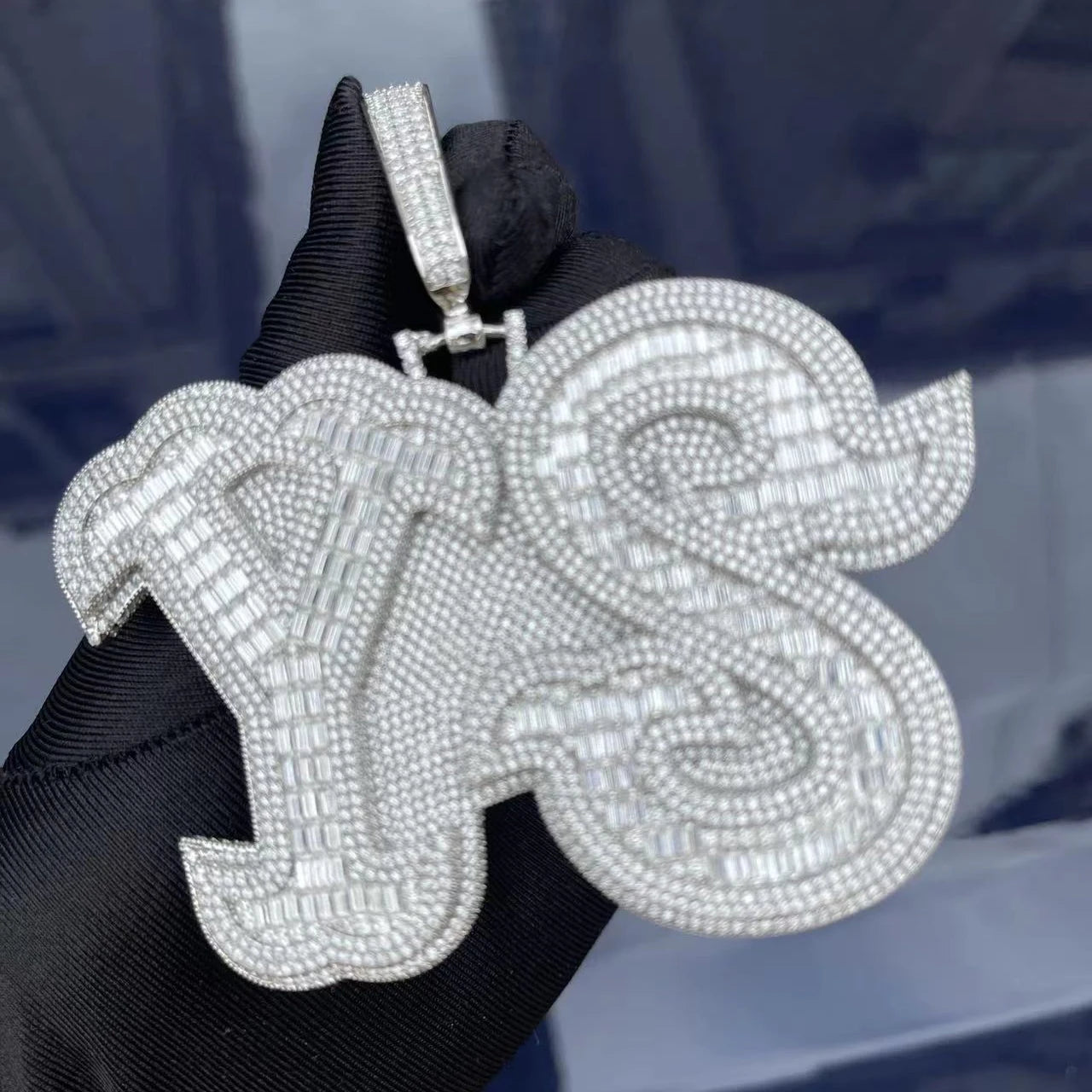 Bubble Letter Men Necklace Custom Name Pendant Iced Out Personalized Baguette Charms Hip Hop Jewelry