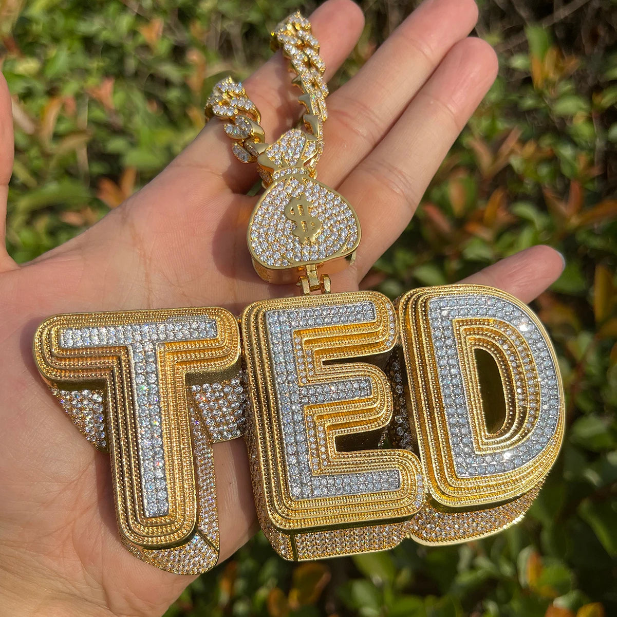 Bubble Letter Custom Name Necklace for Men Personalized Pendants Charms Money Bag Bail Hip Hop Jewelry