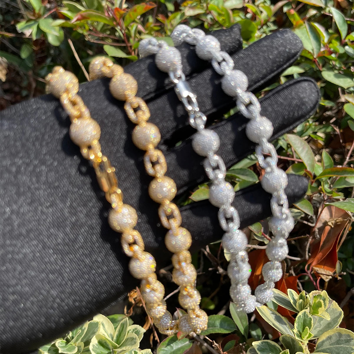 Bubble Letter Iced Out Ball Chain for Men Micro Pave Choker Necklace Hip Hop Fashion Jewelry Bling Charms