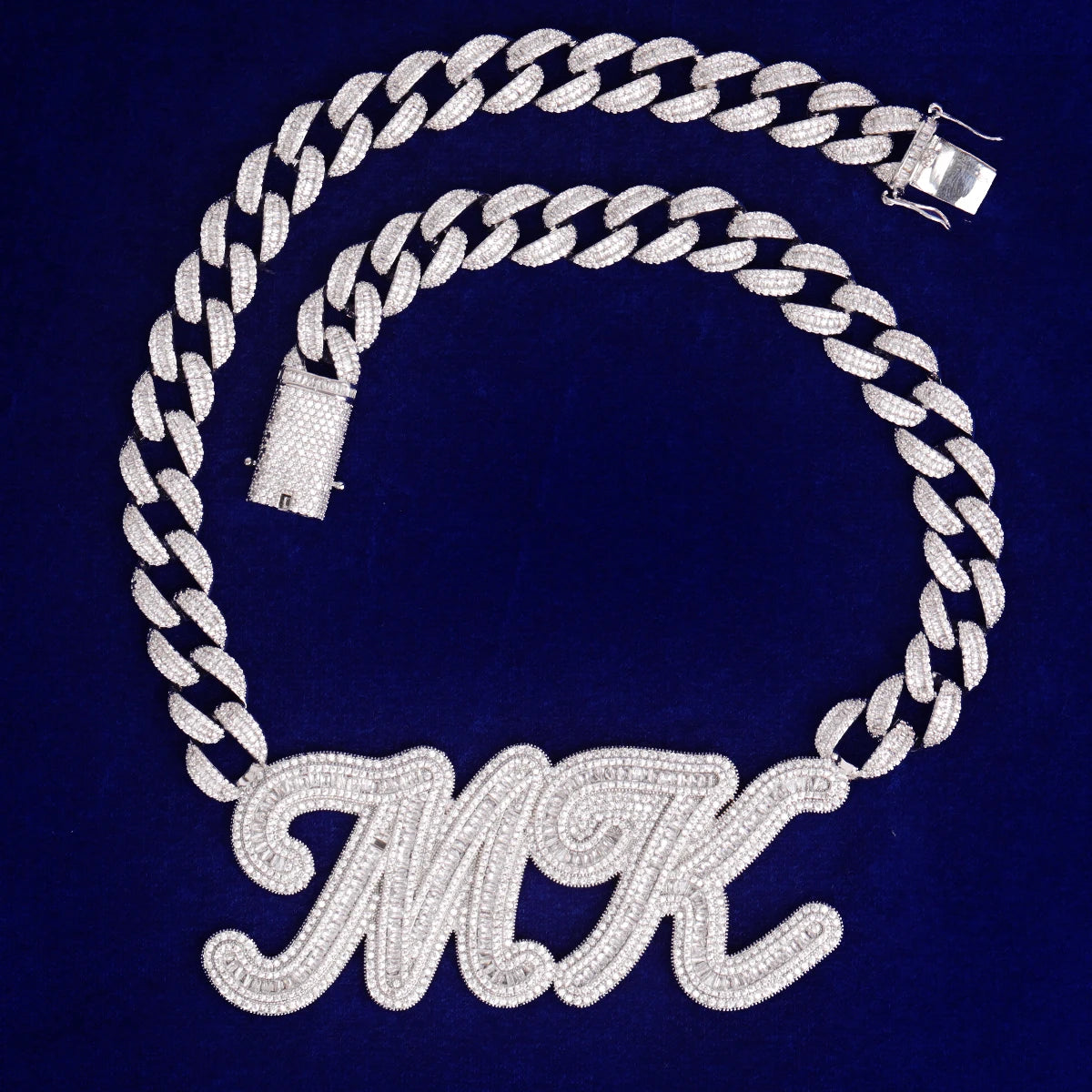 Bubble Letter Custom Pendant Baguette Name Plate Necklace Personalized Iced Out Cursive Hip Hop Jewelry