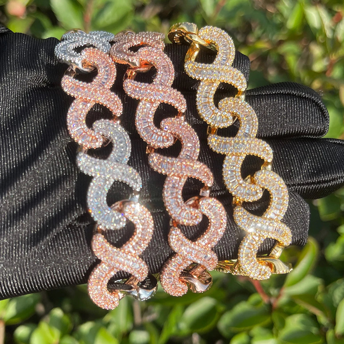 Bubble Letter Spring Clasp Baguette Infinity Bracelet for Women Cuban Link Real Gold Plated Hip Hop Jewelry