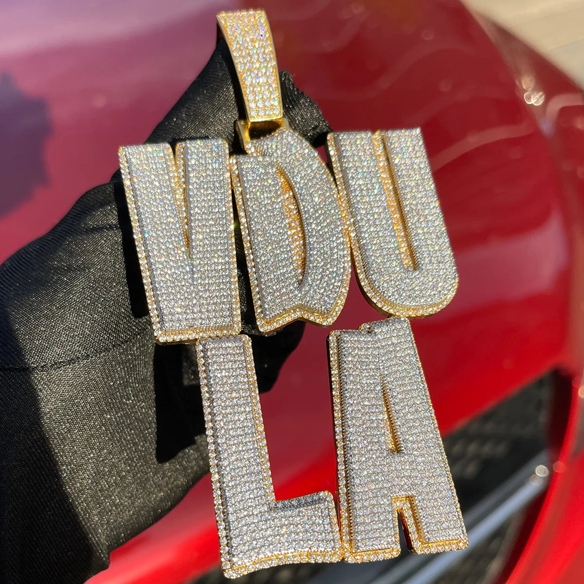 Bubble Letter Customized Name Plated Necklace for Men Iced Out Personalized Pendant Two Tone Hip Hop Jewelry