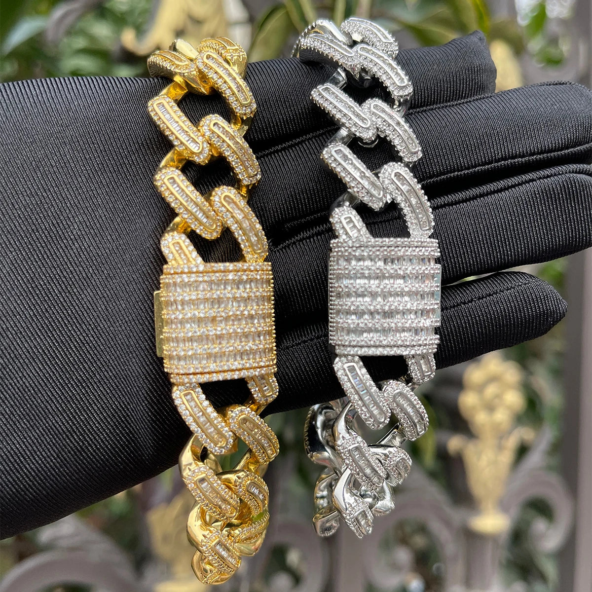 Bubble Letter Iced Out Miami Cuban Link Bracelet for Men Micro Pave Prong Setting Baguette Charms Hip Hop Jewelry
